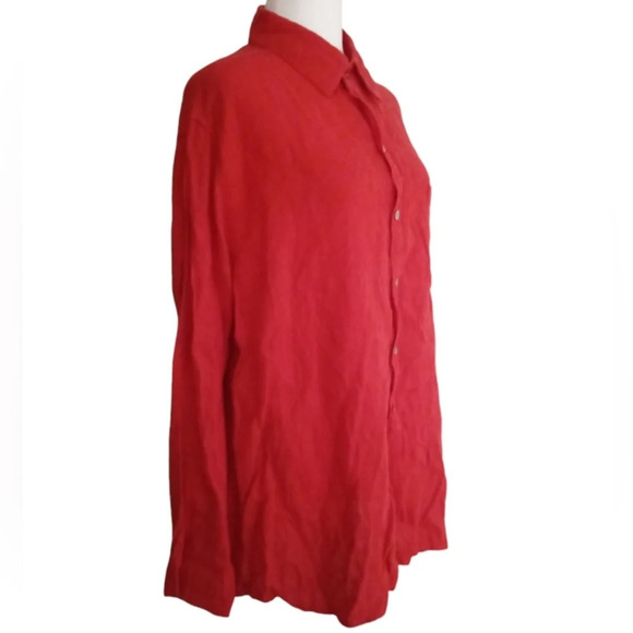 Chico's Women's Red 100% Linen Button Up Long Sleeve Blouse Size 3 XL - Picture 5 of 7